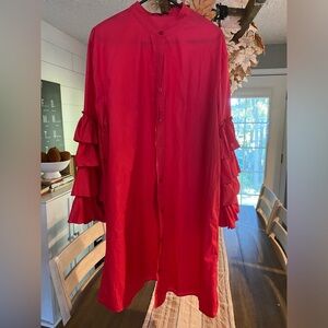 Elegant Red Ruffle Sleeve Tunic